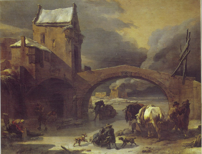 File:Berchem - Winter landscape with figures on the ice near a bridge.jpg