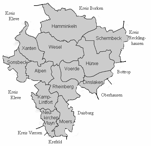 Gemeinden und Städte des Kreises Wesel