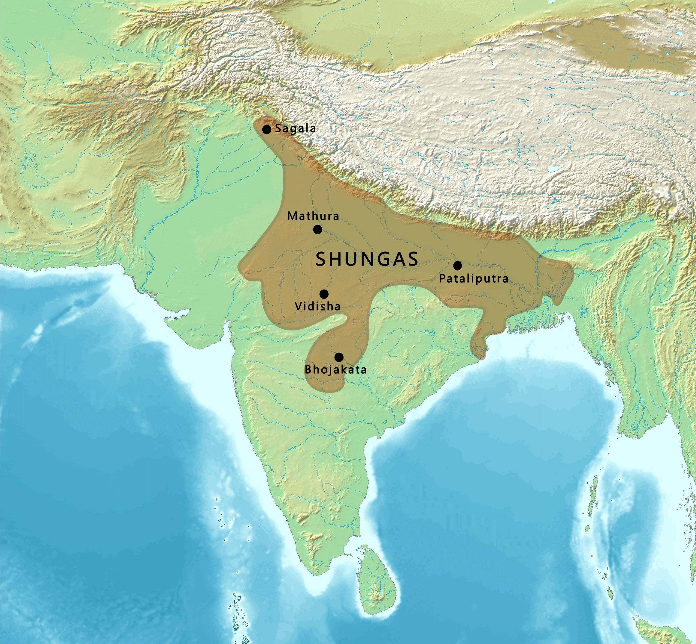 Image and territorial extent of the Sunga Empire 
Pushyamitra Sunga