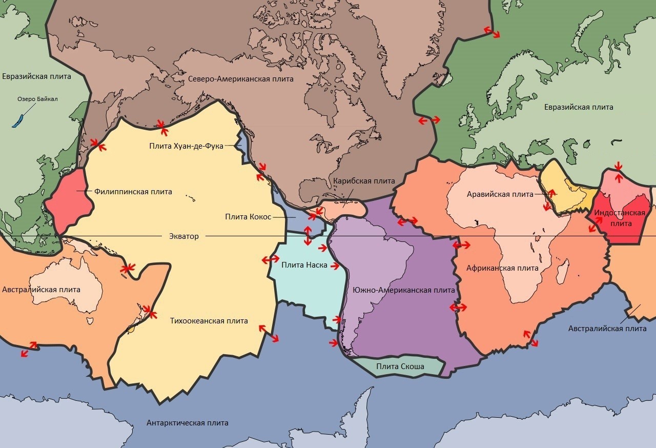Карта мира плиты тектонические