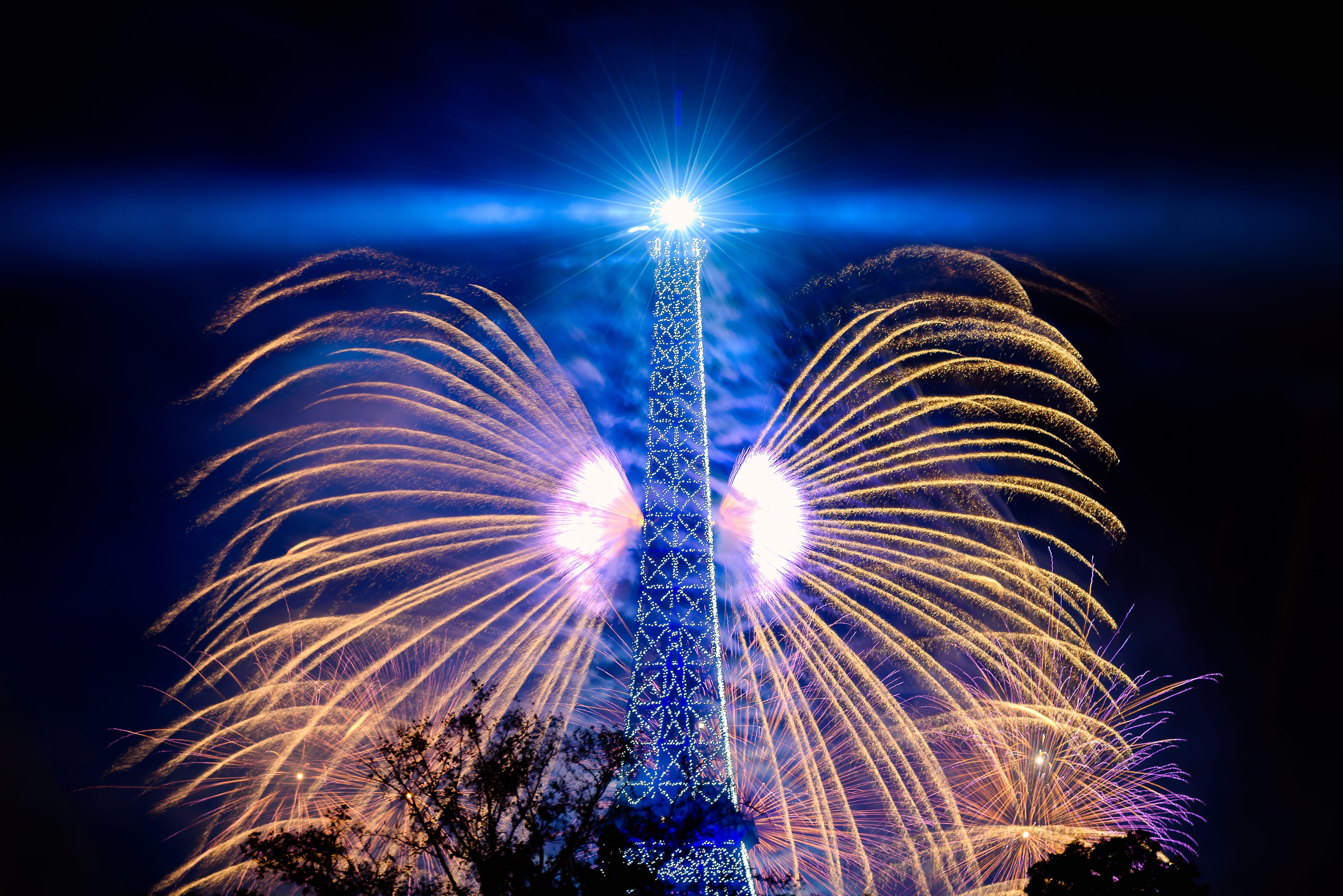 Paris 2017. Bastille Day Eiffel Tower Fireworks.