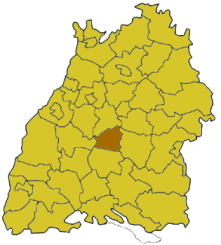 Landkreis Tübingens läge i Baden-Württemberg