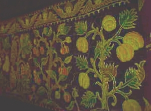 The Culpeper Needlework is embroidered with fruit and cherubs Colepeper cloth.jpg