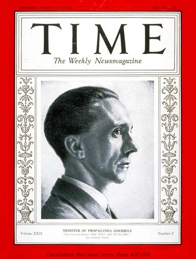 1933年7月10日号のタイム誌の表紙を飾ったゲッベルス