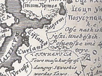 A map of European languages (1741) with the first verse of the Lord's Prayer in Lithuanian