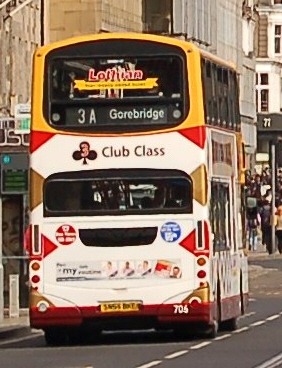 File:Lothian Buses bus 705 Volvo B7TL Wrightbus Eclipse Gemini SN55 BKD Harlequin livery Route 3 Club Class route branding.jpg