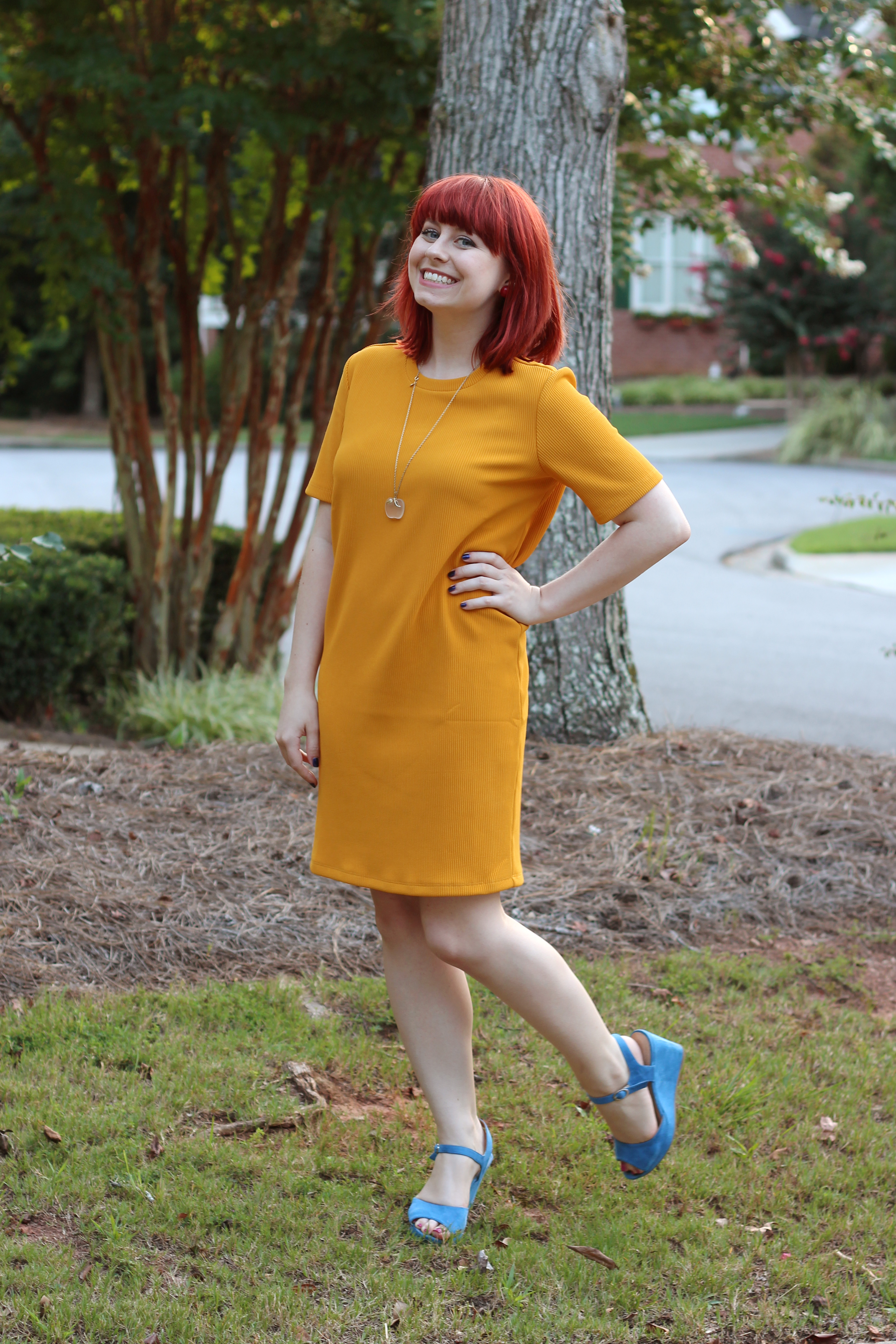 yellow dress with red apples