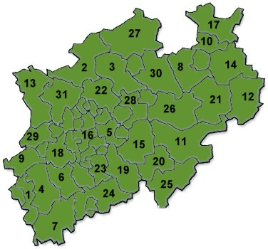 Carte de la Rhénanie-du-Nord-Westphalie