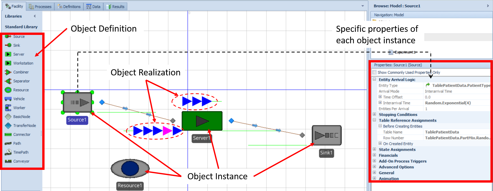 Simio пример. Objects in files. Object definition