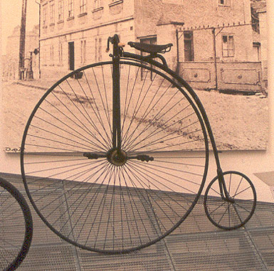 A penny-farthing or ordinary bicycle photographed in the Škoda Auto museum in the Czech Republic