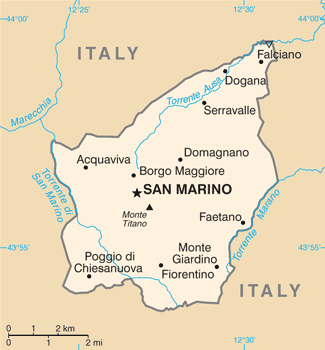 Map of landlocked San Marino showing how different its borders are than those of the proposed Palestinian state