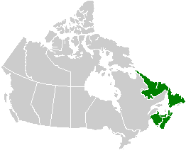 Canada's east coast offshore regions comprise the continental shelves of the four Atlantic provinces. Canada Atlantic provinces map.png