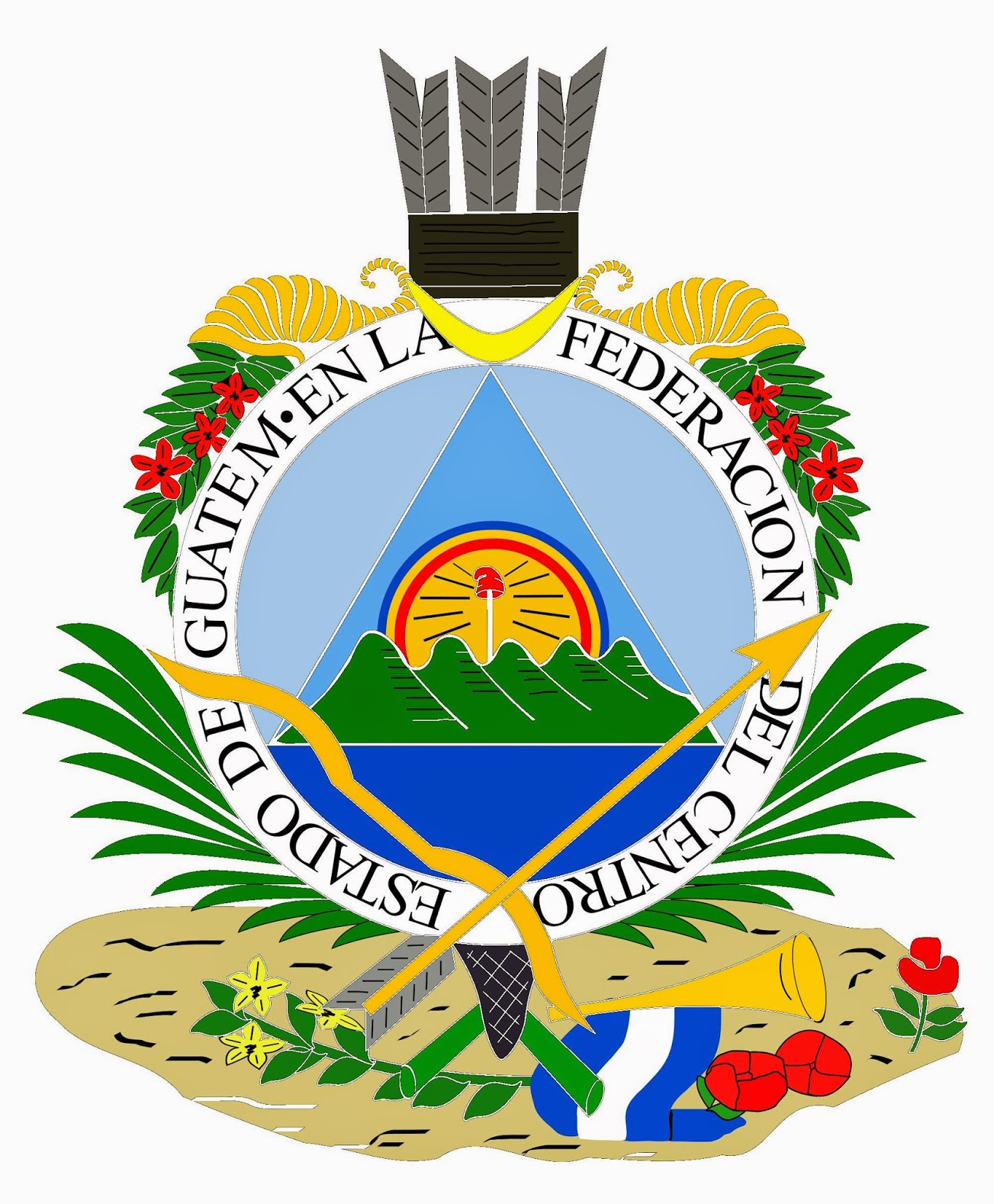 Escudo del Estado de Guatemala cuando era parte de la República Federal de Centro América. Estuvo vigente entre 1825 y 1843.