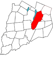 Mapa do condado de Otsego com a cidade de Middlefield em vermelho