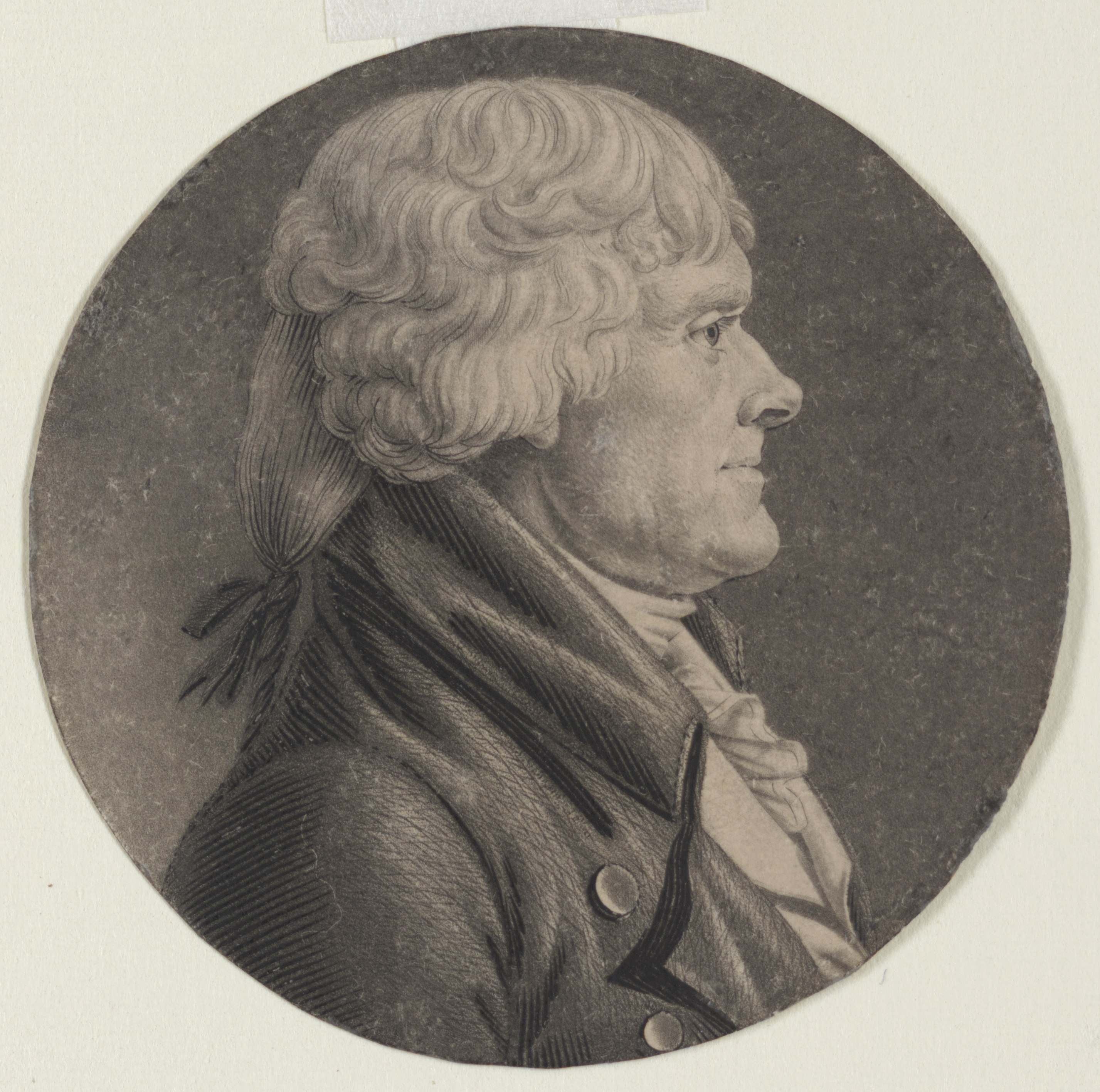 Thomas Jefferson, head and shoulders portrait, facing right, Saint-Mémin, Charles Balthazar Julien Fevret de, Library of Commons