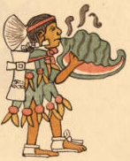 Gambaran peniup buri Aztek (quiquiztli) dari Kodeks Magliabecchi bertarikh abad ke-16