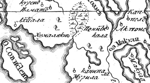 Деревня Хумаляки на русской карте 1745 года