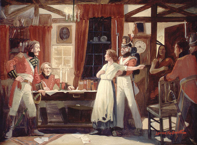 Painting of Laura Secord warning British commander James FitzGibbon of an impending American attack at Beaver Dams