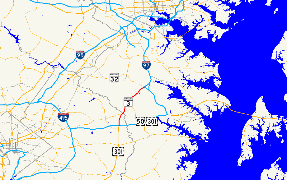 Route 301 Maryland Map Maryland Route 3 - Wikipedia