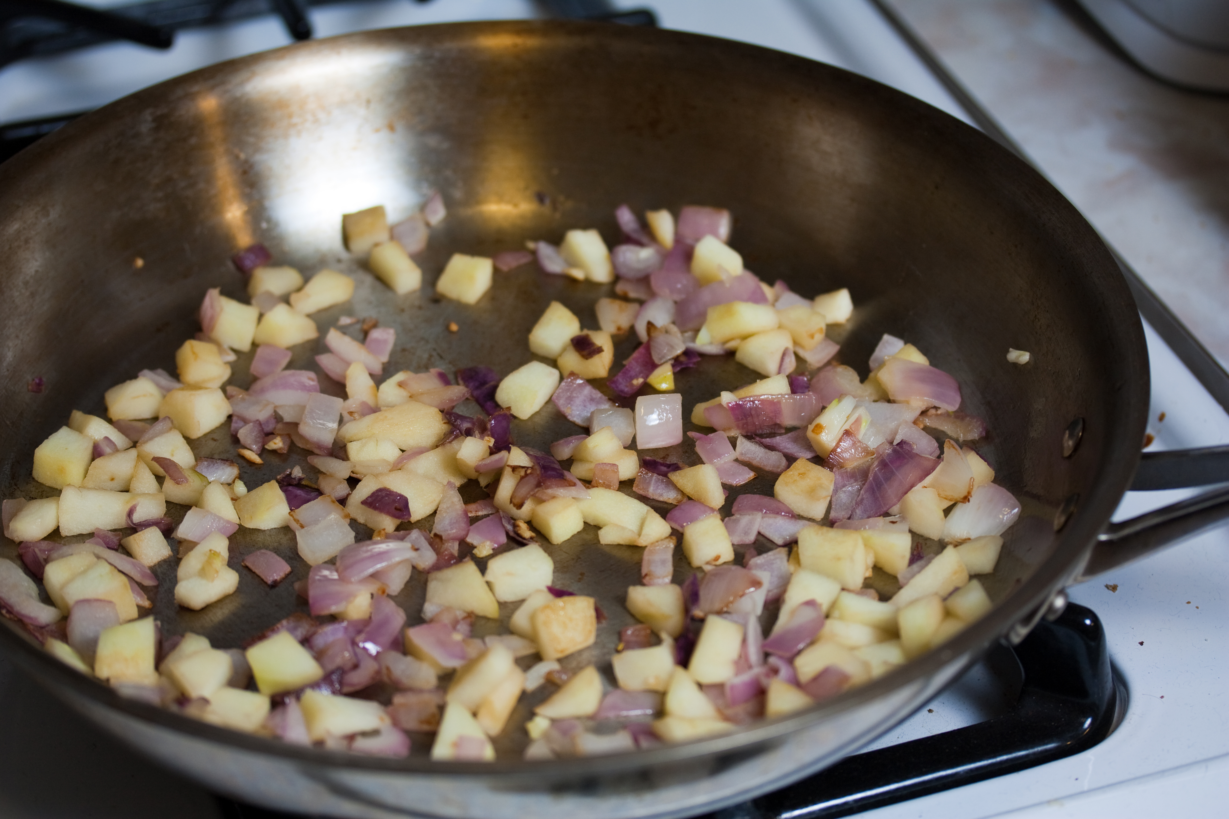 Mix Chopped Apples and onions. Filling food. Filling in food.