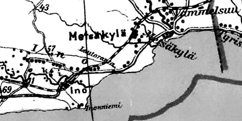 Деревня Ино на финской карте 1923 года
