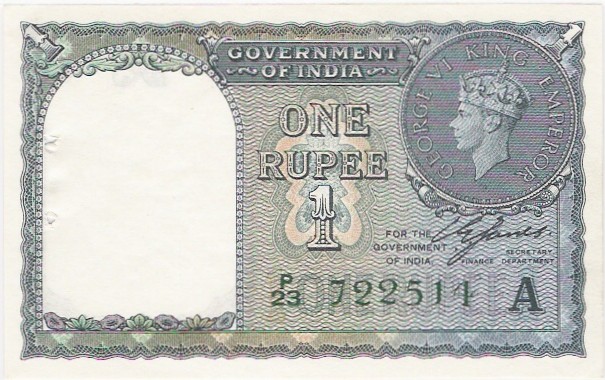 KGVI rupee 1 note obverse