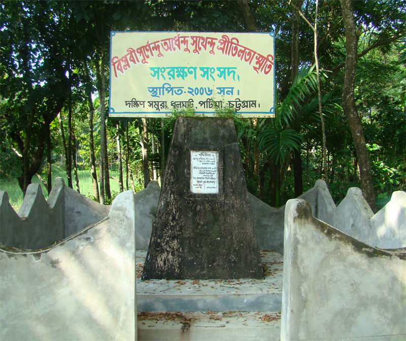 এই ছবিটি চট্টগ্রাম (বাংলাদেশ) এর পটিয়া থানার ধলঘাটে অবস্থিত ১৯৭০ সালে নির্মিত প্রীতিলতা ও অর্ধেন্দু দস্তিদার স্মরণে শহীদ মিনার এর স্থিরচিত্র। অর্ধেন্দু দস্তিদারের বড় ভাই পূর্ণেন্দু দস্তিদার এই শহীদ মিনার নির্মাণ করেন। এটি প্রীতিলতার জন্মস্থানের সন্মূখে নির্মাণ করা হয়। এই ছবিটি ধারণ করার সময় শহীদ মিনারটিতে অবহেলা ও অযত্নের ছাপ স্পষ্ট প্রতীয়মান হয়।