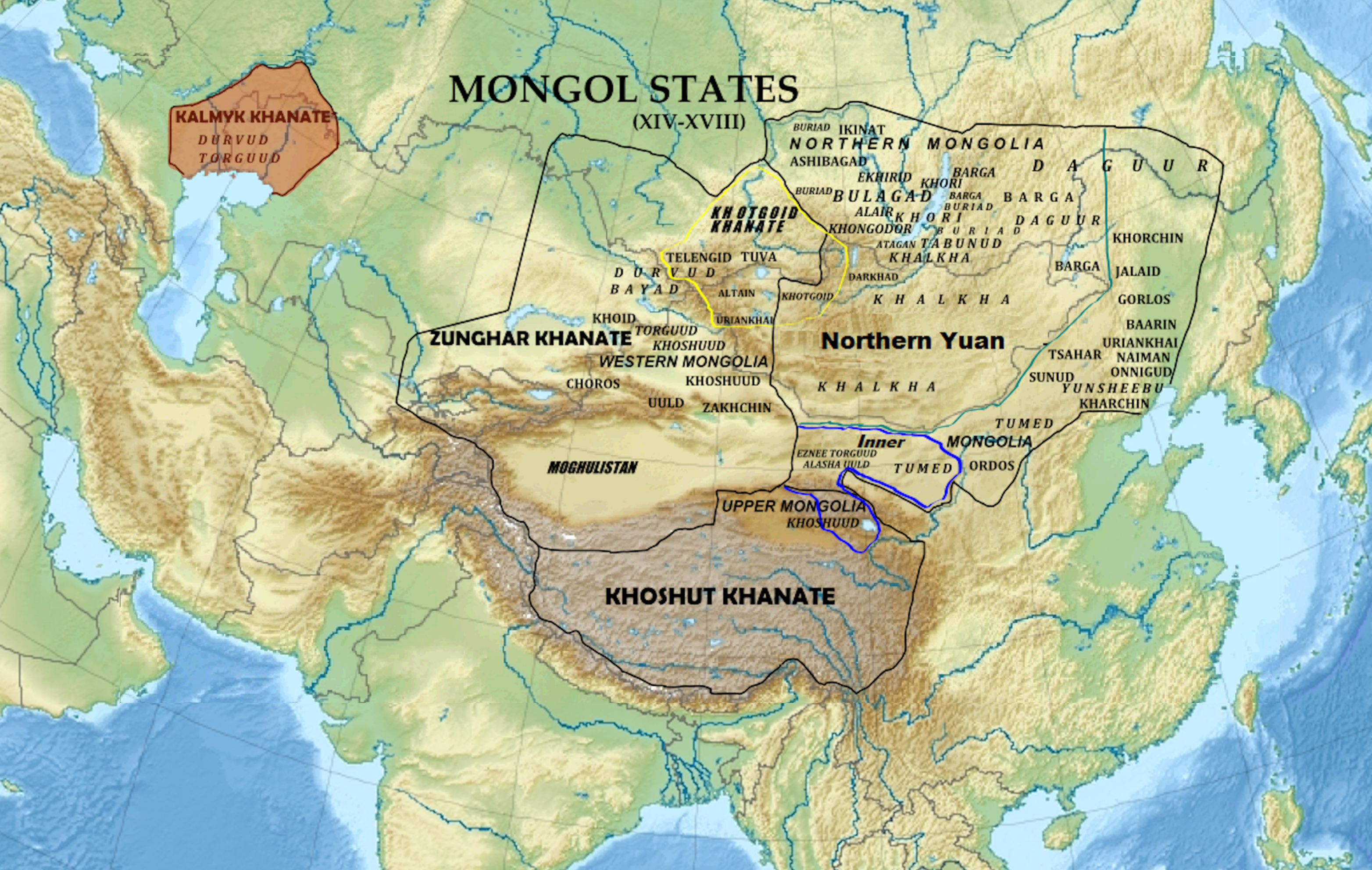 mongol empire map khanates