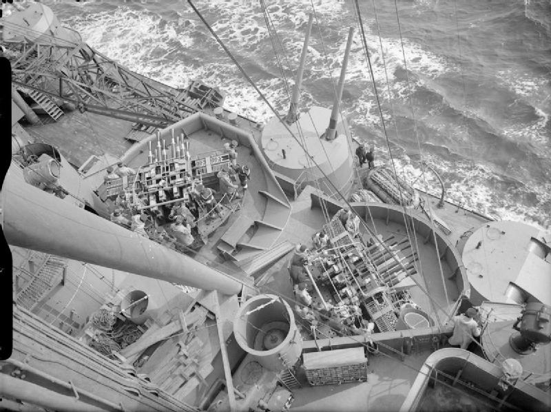 File:HMS Prince of Wales pom-poms and 5.25 inch guns IWM A 3904.jpg