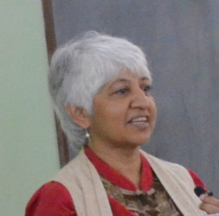 Tejaswini Niranjana, speaking at a conference.