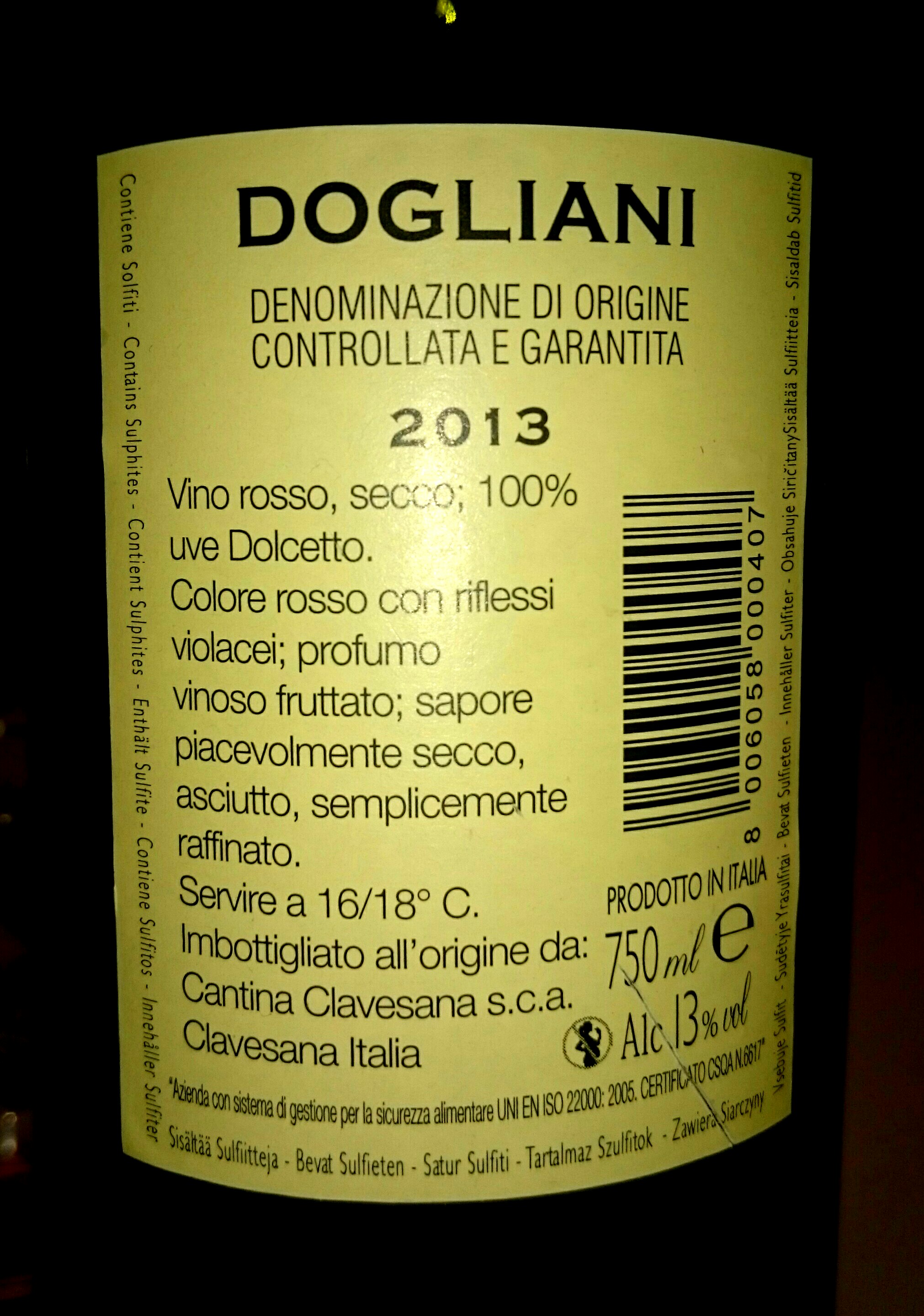 Вино Дольяни. Вино Сапор. Denominazione di origine controllata e garantita игристое. Вино Prosecco denominazione di origine controllata 1,5 литра.