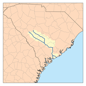 L'Edisto avec ses sources et ses estuaires et son bassin versant en Caroline du Sud