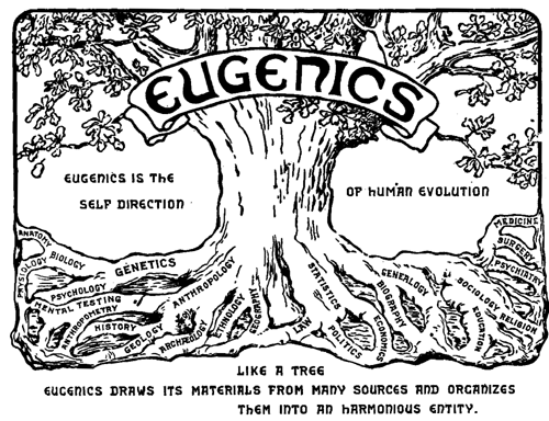Логотип второй Международной конференции по евгенике[en] (1921), изображающий евгенику в качестве дерева, объединяющего различные науки[4]