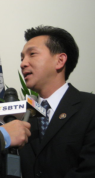 Joseph Cao giving an interview