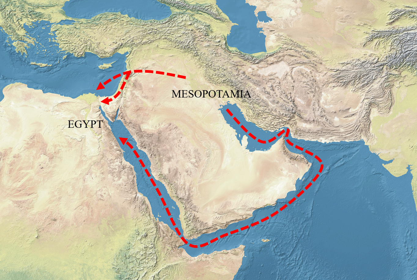 Civilisations mystérieuses de l'Asie Mesopotamia-Egypt_trade_routes