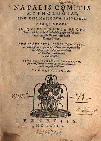 Title page of the second edition of<br>''Mythologiae sive Explicationum fabularum libri decem'' (1568)