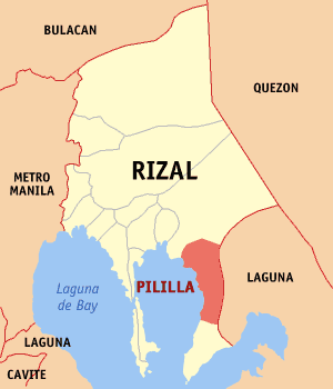 Mapa han Rizal nga nagpapakita kon hain nahimutang an Pililla