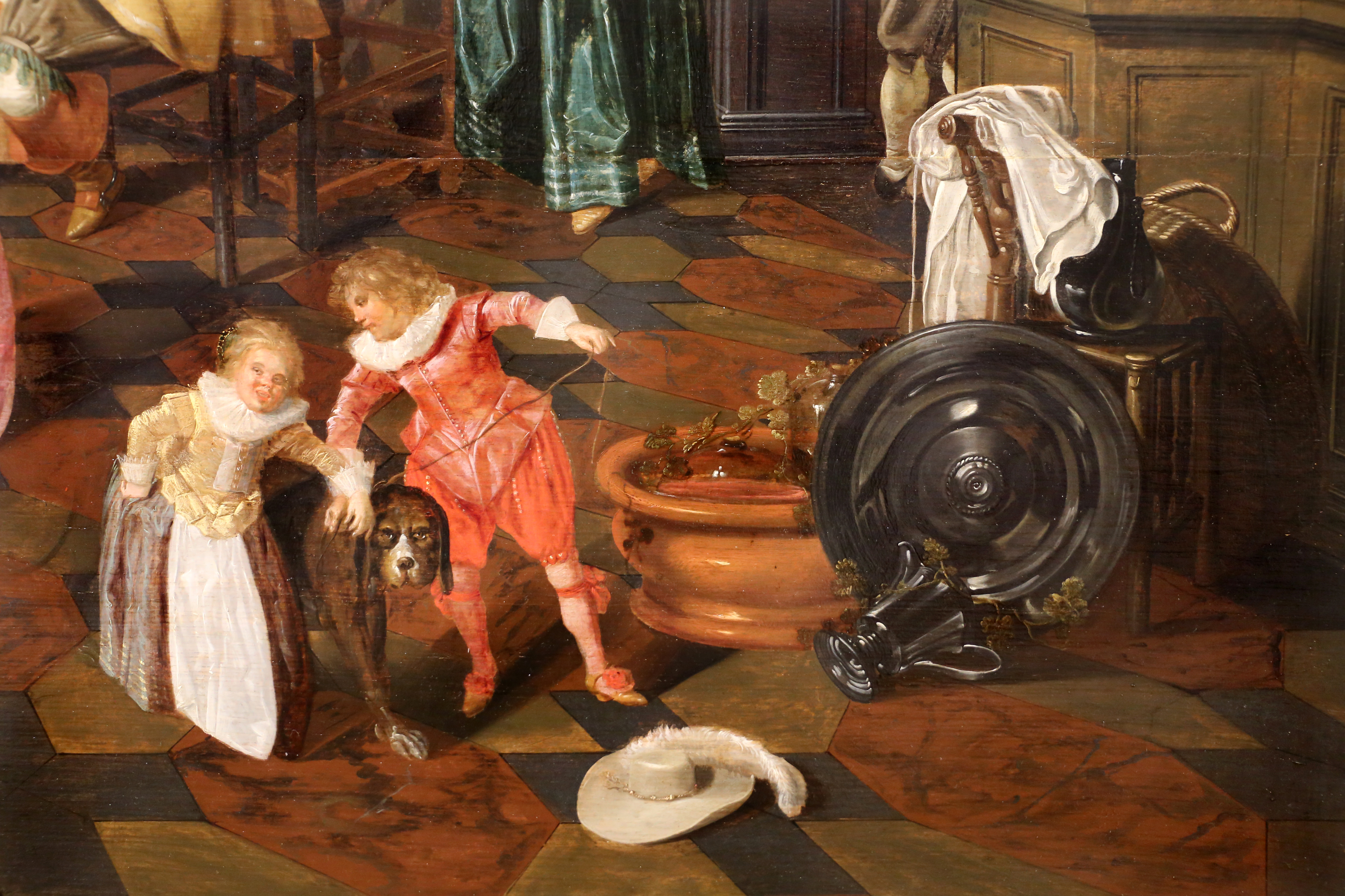 File:Dirck hals e dirck van delen, banchetto in un interno, 1628, 07 bambini  con cane e cappello.jpg - Wikimedia Commons