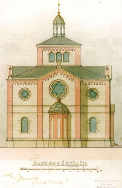 Architect drawing of the synagogue of Ludwigsburg (1884)