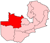 Harta provinciei de Nord-Vest în cadrul Zambiei