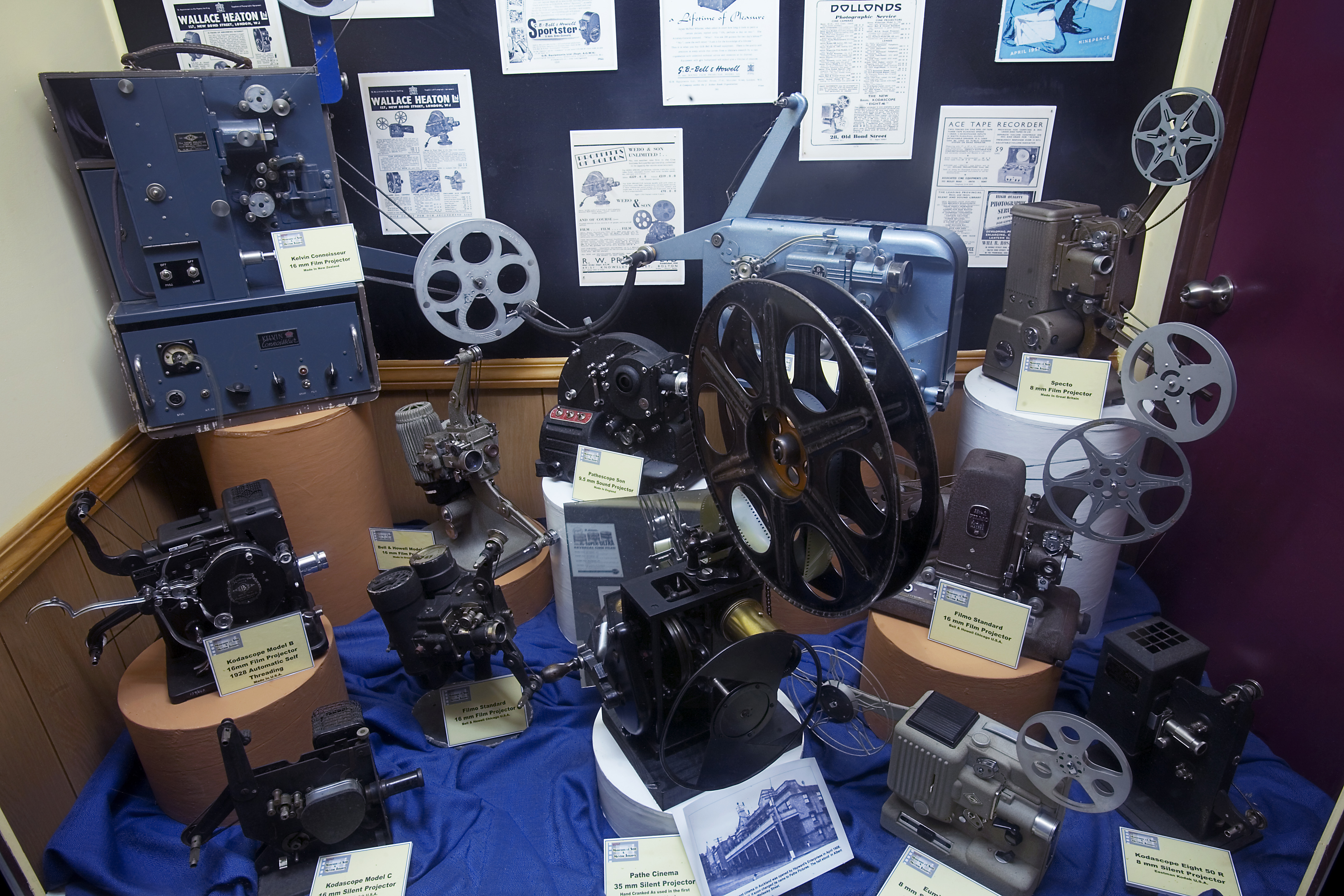 File:A display full of vintage film projectors and film
