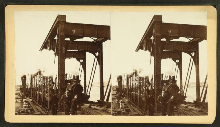 File:Bridge under construction with train on tracks, from Robert N. Dennis collection of stereoscopic views.jpg