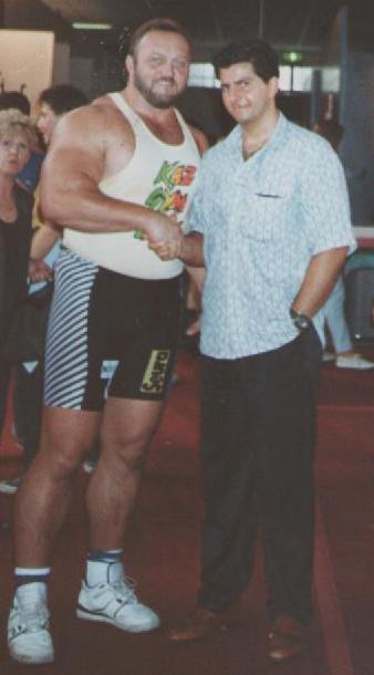 Coach Paolo Tassetto with powerlifter Bill Kazmaier in 1990.jpg