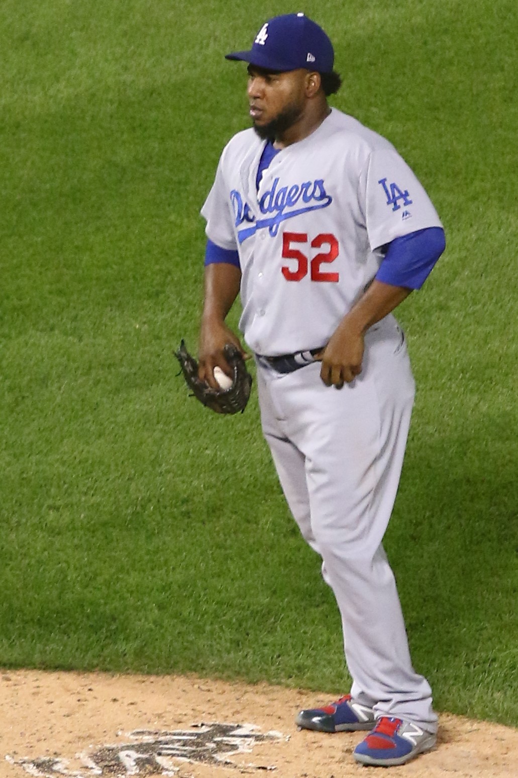 08 April 2015: Los Angeles Dodgers Pitcher Pedro Baez (52) [4014] during a  Major League Baseball game between the San Diego Padres and the Los Angeles  Dodgers at Dodger Stadium in Los