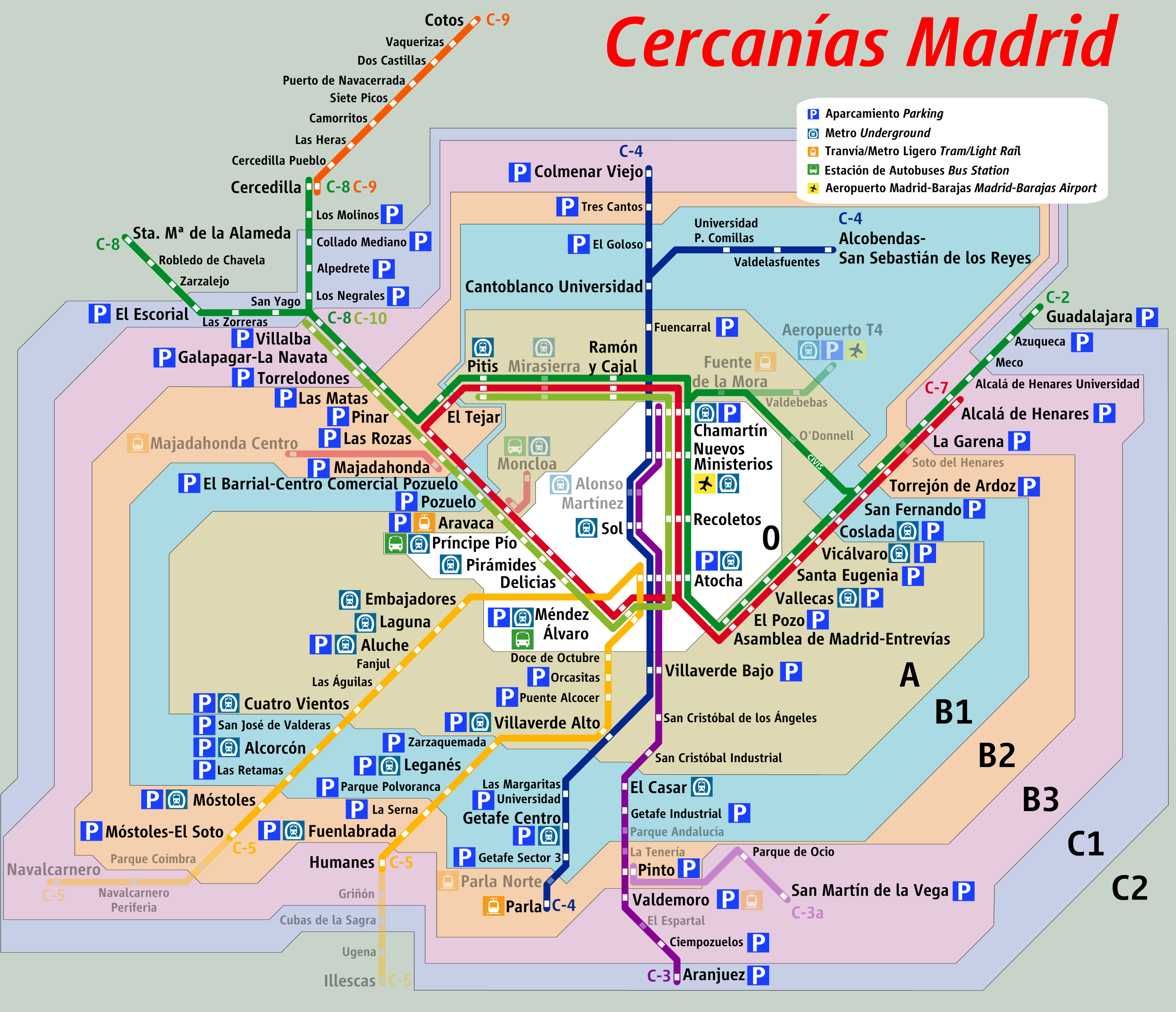 mapa zonas cercanias madrid File:Cercanías Madrid Zonas2009.png   Wikimedia Commons