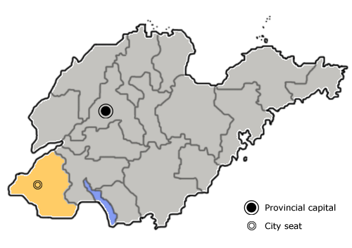 Location of Heze City jurisdiction in Shandong