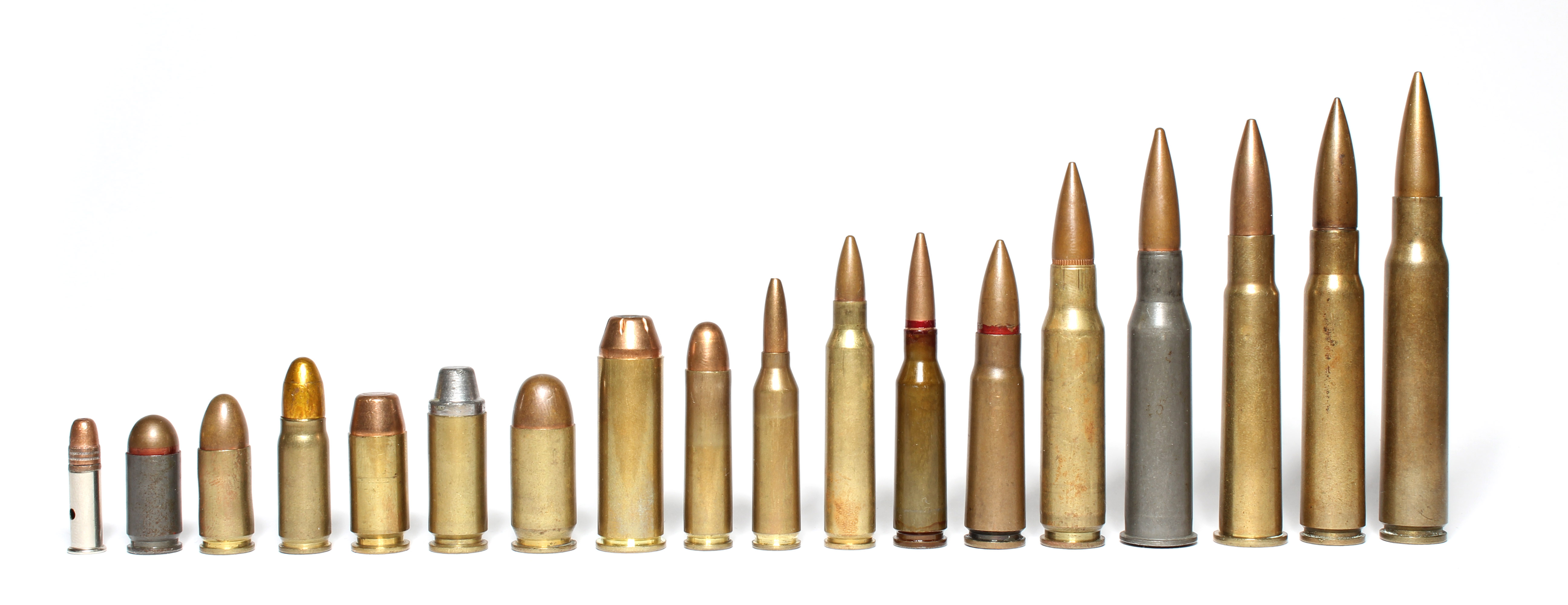 Comparison of .22, 9mm, 45 ACP, and .50 caliber., The .22 o…