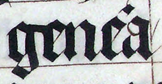 File:Calligraphy.malmesbury.bible.arp (cropped) - Scribal abbreviation "gene'a" for "genera".jpg