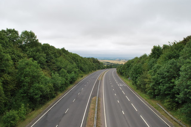 File:Evening view of the A505 from road bridge - geograph.org.uk - 1395438.jpg