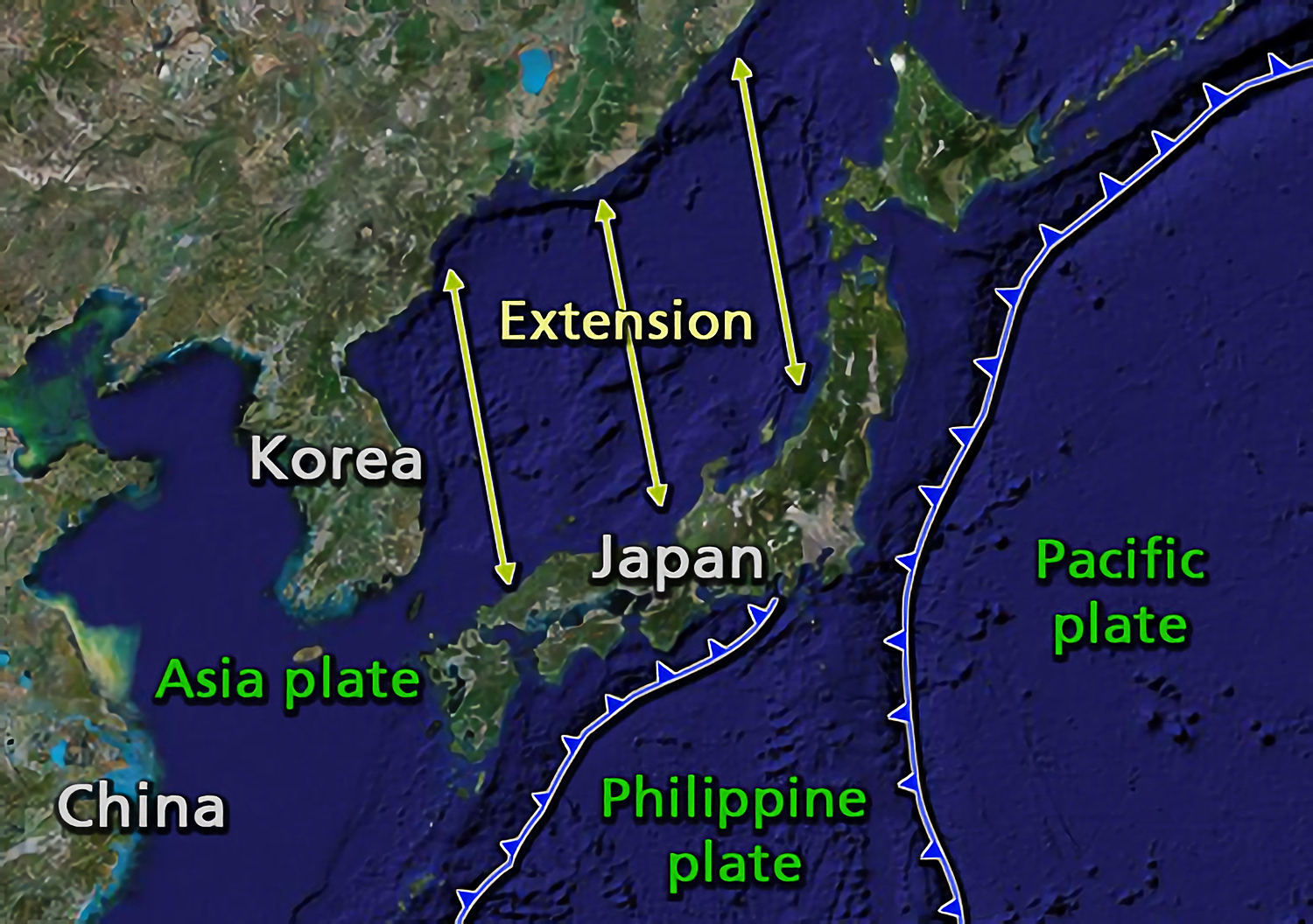 The islands of Japan were separated from mainland Asia by back-arc spreading.